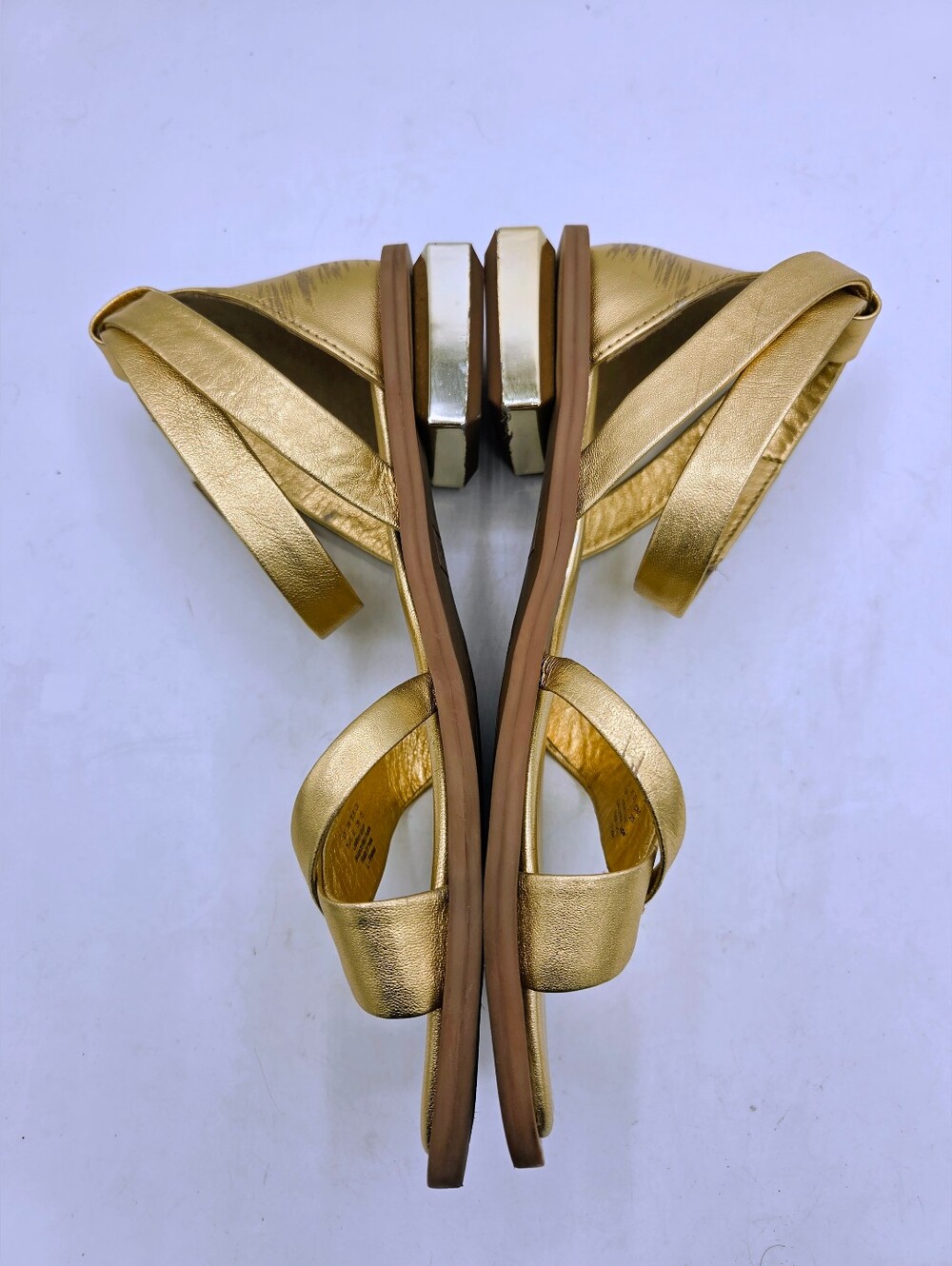 Franco Sarto Gold Metallic Parker Square Toe Flat Sandals Size 8.5M - Picture 7 of 16